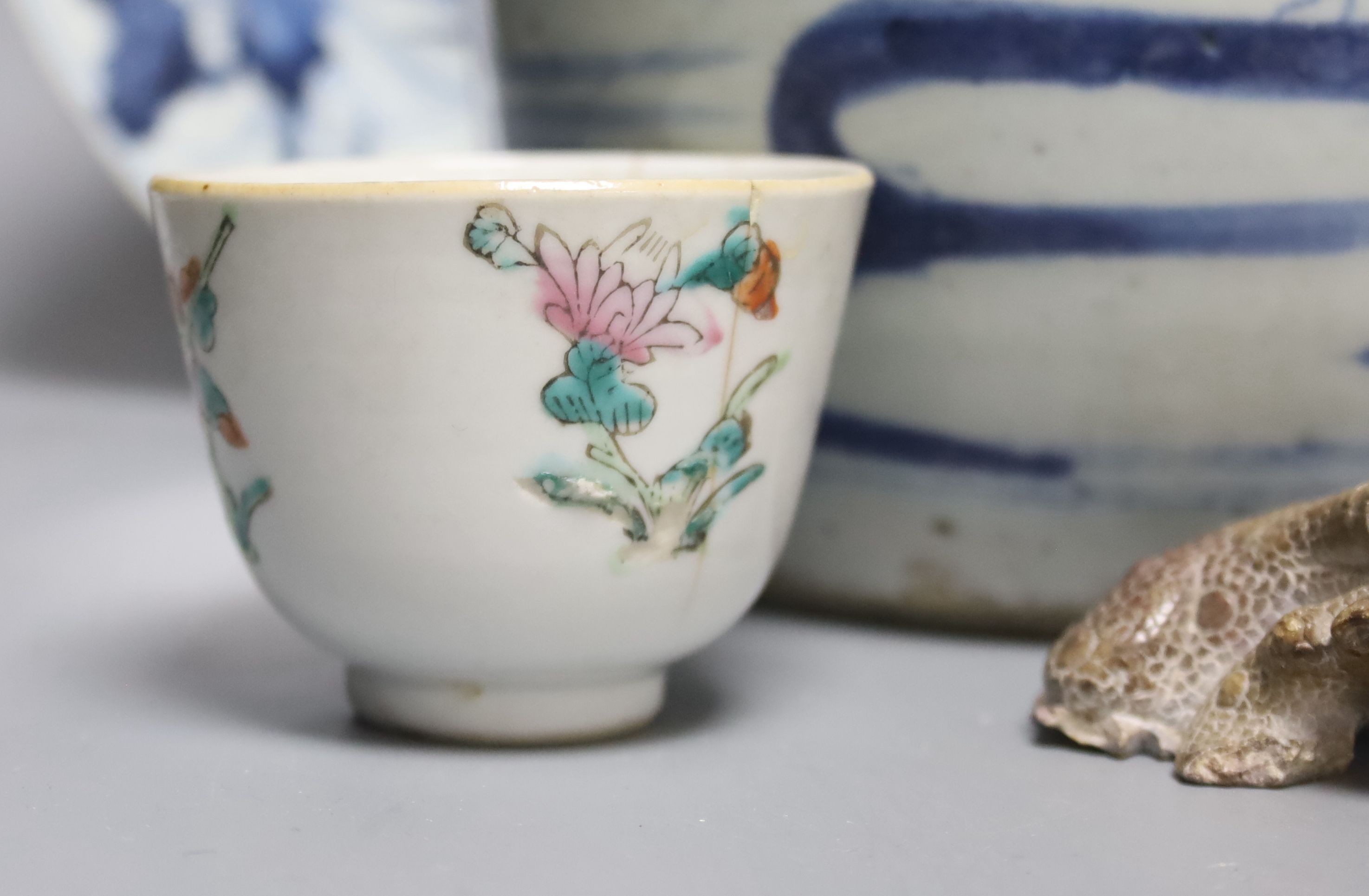 A Chinese blue and white porcelain jar, a similar smaller jar and sundry items